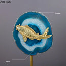 GobekUsa Blue Agate Golden Fish Statue on Crystal Base - Modern Room Decor