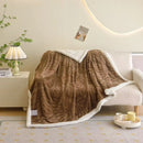 GobekUsa Banana Leaf Jacquard Faux Rabbit Fur Double Layer Lamb Bedspread
