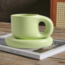 GobekUsa Ink Splash Ceramic Mug Set with Oval Plate - 400ml Capacity