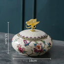 GobekUsa Dragonfly Lid Ceramic Jewelry Box - Round Floral Pattern Storage Jar