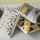 GobekUsa Geometric Canvas Cotton Cushion Cover - Yellow Grey/White Embroidery Square Pillow Cover