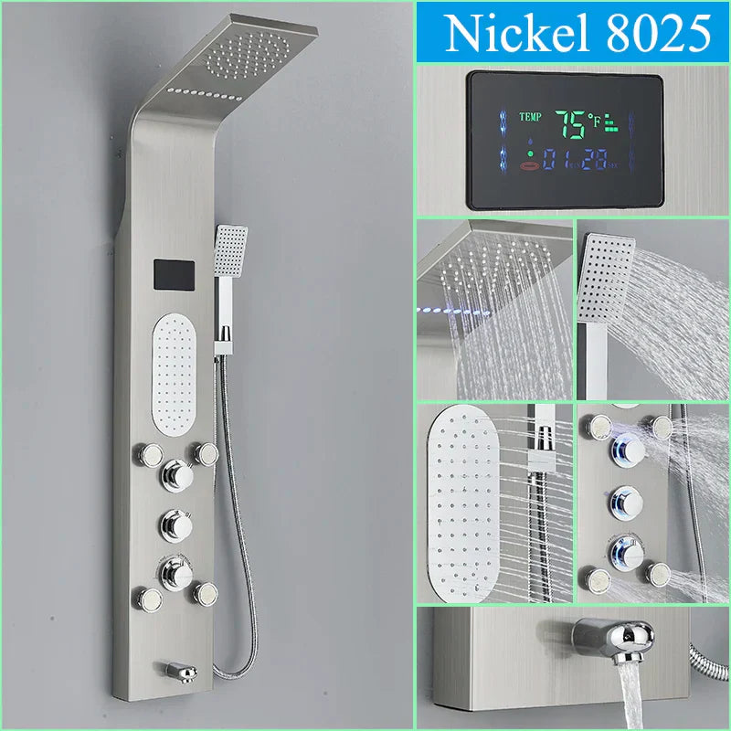 GobekUsa LED Blue Light Shower System with Temperature Display, Massage Column, Waterfall Rainfall, photo 12 of 16