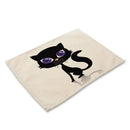 GobekUsa Black Cat Linen Placemat Set for Dining Table & Kitchen Decor