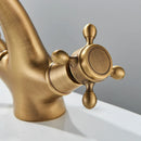 GobekUsa Antique Brass Dual Handle Basin Faucet Deck Mounted Bathroom Mixer Tap