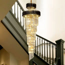GobekUsa Gold Black Crystal Chandelier Staircase Lights 3m Long Luxury Villa Lighting
