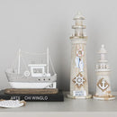 GobekUsa Coastal Wooden Lighthouse & Ship Model for Mediterranean Home Decor