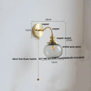 GobekUsa Green Class Ball LED Wall Light Fixture, Copper Socket, Pull Chain Switch