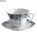 GobekUsa Grey Blue Rose Ceramic Cup & Saucer Set, Classical Mugs for Dining Table and Coffee Mug
