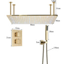 GobekUsa Brushed Gold LED Thermostatic Shower Faucet Set with Ceiling Rainfall Shower Head