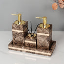 GobekUsa Emperador Dark Marble Bathroom Set: Toothbrush Holder, Soap Dispenser, Luxury Accessories