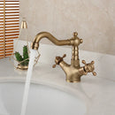 GobekUsa Antique Brass Kitchen Bathroom Faucet Swivel Mixer Tap Dual Handles Deck Mount