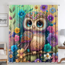 GobekUsa Black Cat Color Owl Modern Printed Curtain Set