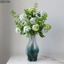 GobekUsa Green Ripple Glass Vase with Artificial Flowers for Home Decor