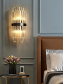 GobekUsa Art Deco Stainless Steel Crystal LED Wall Sconce Black Gold Bedroom Corridor