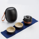 GobekUsa Black Pottery Tea Set: Pot & 2 Cups in Portable Bag