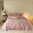 GobekUsa Lace Embroidery Princess Bedding Set - Duvet Cover, Sheet, Pillowcases - Blue Pink Purple