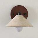 GobekUsa LED Yellow Travertine Wall Light with Wood Pull Chain Switch and Iron Frame