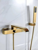 GobekUsa Brushed Gold Wall Mounted Waterfall Bathtub Shower Set Mixer Tap