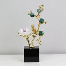 GobekUsa Golden Tree Crystal Flower Brass Amethyst Decor with Golden Bird Figurines