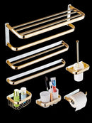 GobekUsa Gold Brass Bathroom Hardware Set: Paper Holder, Towel Bar, Soap Basket, Towel Rack