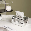 GobekUsa Geometric Grain Silver Check Tissue Box Holder & Desktop Organizer