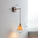 GobekUsa LED Wall Sconce Modern Japan Style Ceramic Lampshade Wooden Base Light