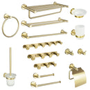 GobekUsa Brushed Gold Bathroom Accessories Set: Wall Mount Shelf, Toilet Paper Holder, Towel Bar, Robe Hook