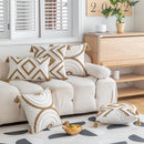 GobekUsa Geometric Cotton Embroidered Pillow Case with Tufted Fringe, Decorative Sofa Cushion Cover