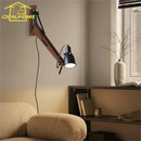GobekUsa LED Long Pole Swing Arm Wall Lamp, Solid Wood, Adjustable, Industrial Designer