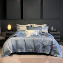 GobekUsa Blue Tides Waves Embroidery 1200TC Luxury Bedding Set with Duvet Cover, Sheet, Pillowcases