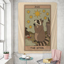 GobekUsa Cute Raccoon Tarot Card Tapestries: Boho Mystery Art for Hippie Home Decor