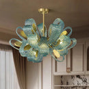 GobekUsa Blue Glass Flower Ceiling Chandelier Copper Hanging Lamps