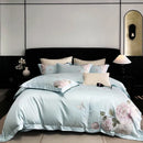 GobekUsa Butterfly Flowers Embroidery 600TC Egyptian Cotton Bedding Set: Duvet Cover, Bed Sheet, Pillowcases