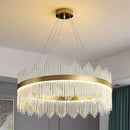 GobekUsa Gold LED Circle Crystal Chandelier: Elegant Home Pendant Lighting for Living Room, Bedroom, Kitchen