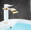 GobekUsa Gold and White Waterfall Bathroom Basin Faucet Mixer Tap Hot Cold Sink