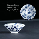 GobekUsa Blue & White Ceramic Kung Fu Tea Cup, Japanese Style Porcelain Sake Espresso Mug
