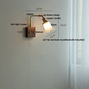 GobekUsa Glass Pink LED Wall Sconce, Pull Chain Switch, Walnut Wood Bedside Lamp