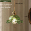 Vintage Green Glass Pendant Light With Brass Finish