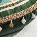 GobekUsa Ethnic Print Tassel Cushion Cover - Round Dutch Velvet Sofa Pillow