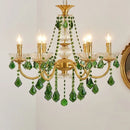 GobekUsa Green Crystal Chandelier for Living Room - Bohemian Style LED Pendant Lighting