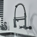 GobekUsa Black Kitchen Faucet Wall Mounted Dual Swivel Spouts Vessel Sink Mixer Tap