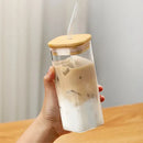 GobekUsa Heat Resistant Glass Cup with Lid and Straw for Coffee, Milk, Tea, Juice
