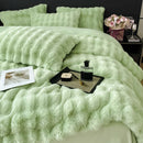 GobekUsa Gradient Faux Rabbit Fur Bedding Set - Warm Luxury Plush Duvet Cover & Quilt Sets