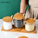 GobekUsa Glass Spice Jar Set with Bamboo Lid - 2/3PCS Round Mouth Seasoning Organizer