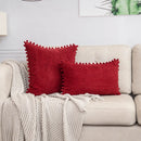 GobekUsa Beige Striped Cushion Cover with Pom Pom Detail Lumbar Throw Pillow Case