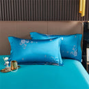 GobekUsa Blue Satin Jacquard Embroidery Bedding Set: King/Queen Size Bed Lines, Duvet Cover, Pillowcase