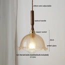 GobekUsa Green Glass LED Pendent Lamps, Walnut Copper Modern Hanging Light Fixtures