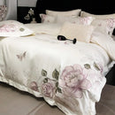 GobekUsa Butterfly Flowers Embroidery 600TC Egyptian Cotton Bedding Set: Duvet Cover, Bed Sheet, Pillowcases