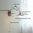 GobekUsa Ceramic Ball Brass Walnut Wood Wall Light with Pull Chain Switch