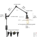 GobekUsa Industrial Loft Swing Arm Wall Sconce Clear Glass Pull Chain Switch Bedside Lamp